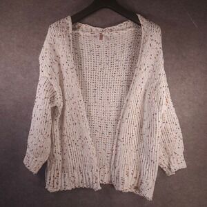 Jardin by Macris White Speckled Confetti Knit Open Front Cardigan Sweater Women